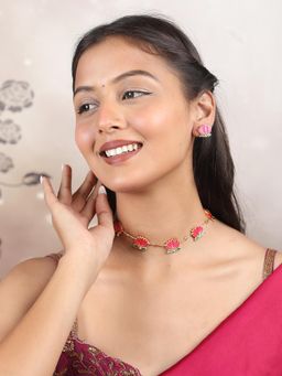 STILEADDA - Antique Multi-Color Lotus Floral Motif Necklace Set