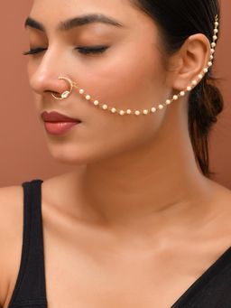 Silvermerc Designs - Gold-Plated Pearl Bridal Pearl Chain Nose Ring