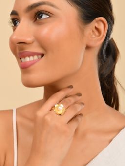 Silvermerc Designs - Gold Plated Pearl Flower Design Ring
