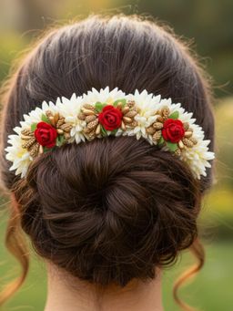 Accessher - White Artificial Mogra Flower Gajra Bun Accessory