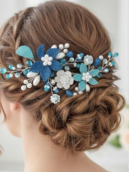 Accessher - Blue Floral Vine Tiara Bridal Bun Juda Hair Accessory