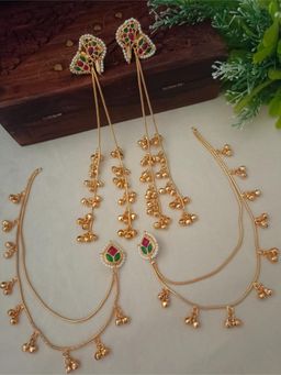 Sanjog - Kashmiri Multi-Color Kundan Ghungaroo Drop Earrings and Ear Chains (Pack of 2)