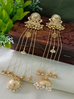 Sanjog - Gold-Plated Kashmiri Stone and Pearl Long Jhumka Earrings