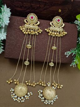 Sanjog - Gold-Plated Pink Kashmiri Multi-Layer Jhumka Earrings