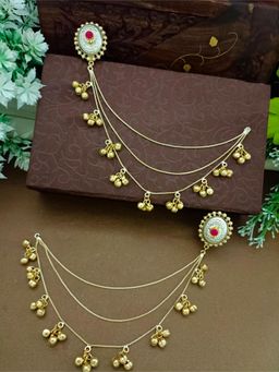 Sanjog - Gold-Plated Kashmiri Red Stone Ghungroo Ear Chains