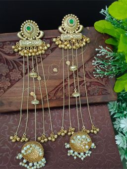 Sanjog - Green Stone Kashmiri Long Jhumka Earrings