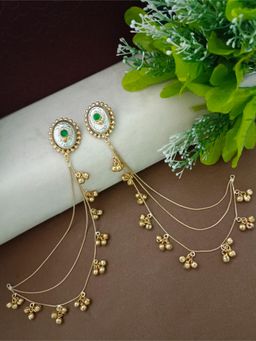 Sanjog - Gold-Plated Kashmiri Green Stone Ghungroo Ear Chains