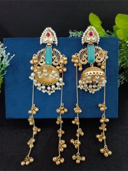 Sanjog - Multi-Color Kundan Kashmiri Gold-Plated Stone Ghungroo Jhumka