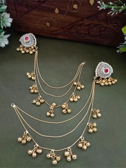 Sanjog - Dual-Tone Pink Stone Kashmiri Ghungroo Ear Chains