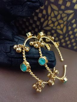 Sanjog - Gold-Plated Green Stone Ghungroo Bangles (Pack of 2)