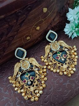Sanjog - Gold Plated Multi-Color Pachi Kundan Studded Ghungaroo Drop Earrings