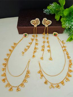 Sanjog - Kashmiri Multi-Color Kundan Ghungaroo Drop Earrings and Ear Chains (Pack of 2)
