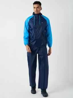 WILDCRAFT - Men Navy Blue Colorblock Rain Jacket with Pant (Set of 2)