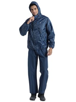 WILDCRAFT - Men Navy Blue Camouflage Rain Jacket with Pant (Set of 2)