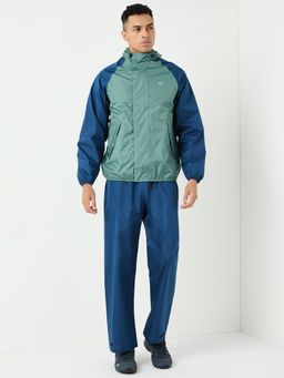 WILDCRAFT - Men Green Colorblock Rain Jacket with Pant (Set of 2)