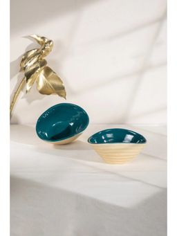 Freedom Tree - Solaire Teal Handcrafted Ceramic White Nut Bowl
