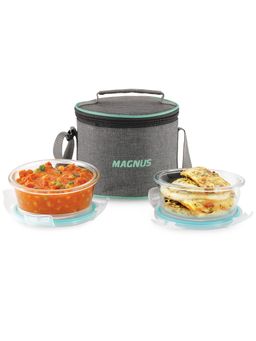 MAGNUS - Vivid Glass Lunch Box with Linen Vertical Pouch And Fixed Clip