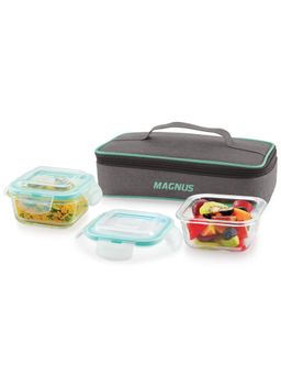 MAGNUS - Vivid Glass Lunch Box with Linen Flat Pouch And Fixed Clip