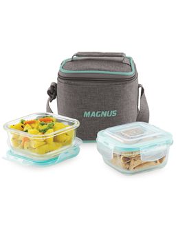 MAGNUS - Vivid Glass Lunch Box with Linen Vertical Pouch And Fixed Clip