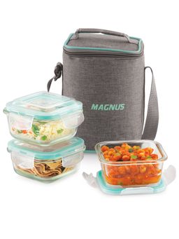 MAGNUS - Vivid Glass Lunch Box with Linen Vertical Pouch And Fixed Clip