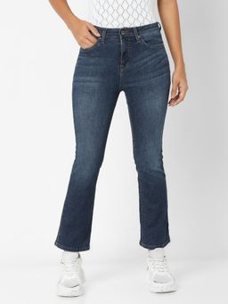 Spykar - Women Dark Blue Cotton Bootcut Fit Ankle Length Jeans