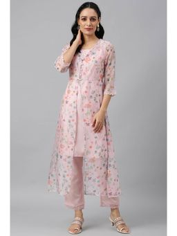 WISHFUL by W - Pink Floral Gilet, Kurta And Slim Pant (Set of 3)