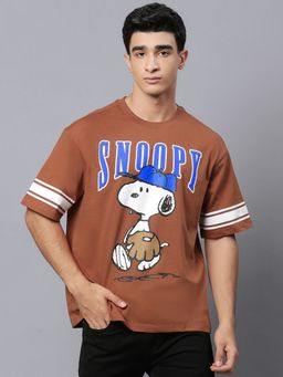 Free Authority - Men Peanuts Printed Brown T-Shirt