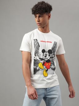 Free Authority - Men Mickey & Friends Printed Off White T-Shirt