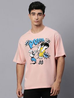 Free Authority - Men Popeye Printed Pink T-Shirt