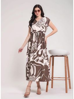 Twenty Dresses by Nykaa Fashion - Brown Abstract Floral V-Neck Midi Dress