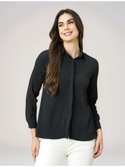Twenty Dresses by Nykaa Fashion - Black Textured Collared Full Sleeve Shirt