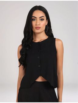 Twenty Dresses by Nykaa Fashion - Womens Black Textured Sleeveless Cropped Top