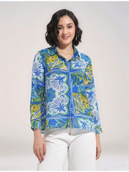 Twenty Dresses by Nykaa Fashion - Womens Blue Tropical Printed Cotton Blend Shirt