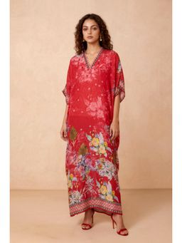 Shetab Kazmi - Red Rosette Kaftan Dress