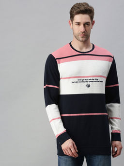 SHOWOFF - Men's Cotton Casual Pink White Sweatshirt