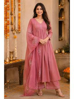Mulmul - Charvi Cotton Anarkali with Pant & Dupatta