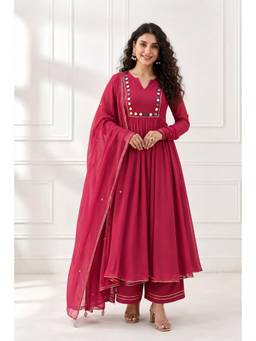 Mulmul - Red Vedika Georgette Anarkali with Palazzo & Dupatta