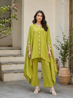 Mulmul - Green Cotton Blossom Kurta and Pant