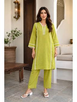 Mulmul - Green Cotton Georgia Kurta and Pant