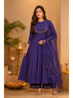 Mulmul - Damini Cotton Anarkali with Palazzo & Dupatta