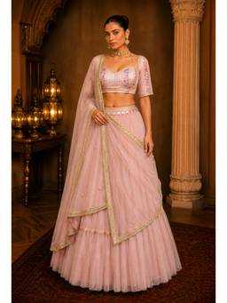 SILCHIC - Embroidered Thread Work Lehenga and Blouse With Dupatta