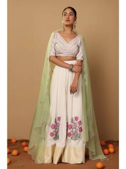SILCHIC - Embroidered Printed Blouse with Lehenga and Dupatta