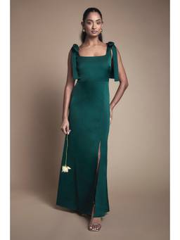 Oasis - Emerald Satin Tie Shoulder Maxi Bridesmaid Dress