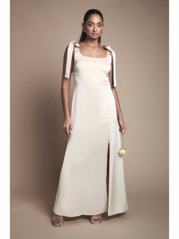 Oasis - Champagne Satin Tie Shoulder Maxi Bridesmaid Dress