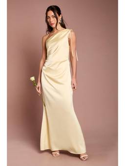 Oasis - Butter Yellow Ruched Side Detail One Shoulder Satin Maxi Bridesmaid Dress