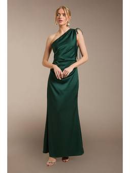 Oasis - Emerald Ruched Side Detail One Shoulder Satin Maxi Bridesmaid Dress