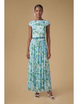Oasis - Cap Sleeve Hydrangea Mesh Maxi Dress