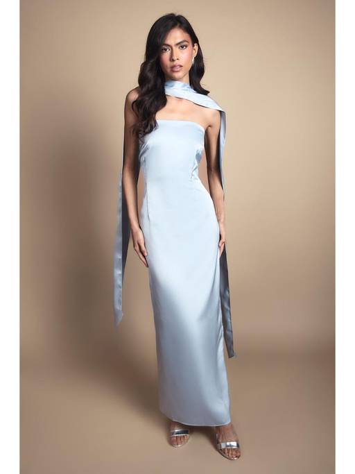 light blue dress with scarf Buy Oasis Bandeau Satin Bridesmaid Maxi (8) Online empire waist SHEIN BAE Spring/Summer Solid Colors:White making Lorna a standout