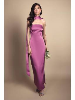 Oasis - Pink Bandeau Satin Bridesmaid Maxi Dress With Scarf
