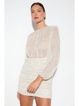 Misspap - Chiffon Spot Shoulder Pad Mini Dress